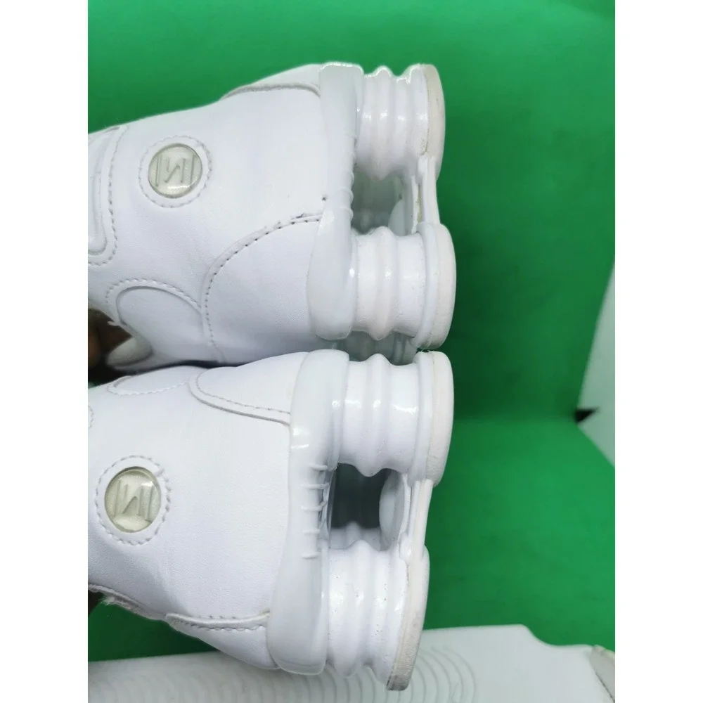 Nike Shox NZ Shoes Mens Sz 10.5 Triple White Leather Athletic Sneaker 378341-128